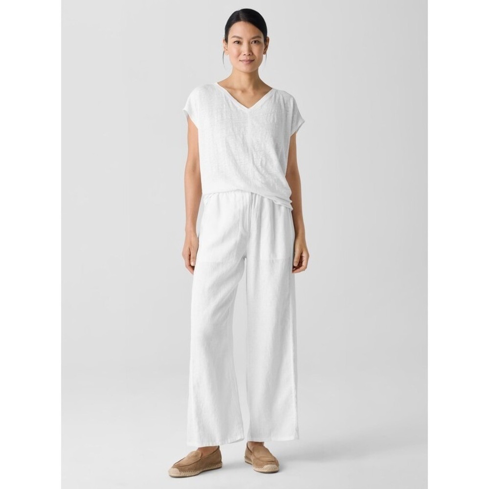 Eileen Fisher Organic Linen Wide Leg Pants Coastal White M 100% Linen